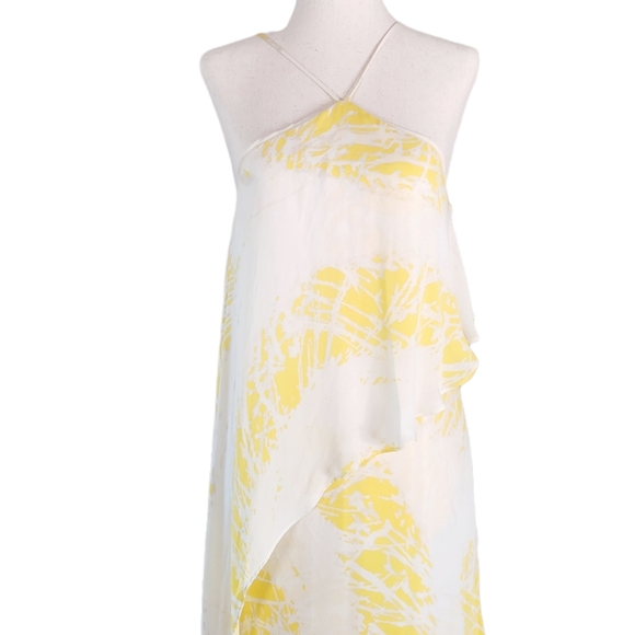 Halston Heritage Pure Silk Tiered Halter Maxi Dress in Yellow Ivory S - Picture 6 of 13